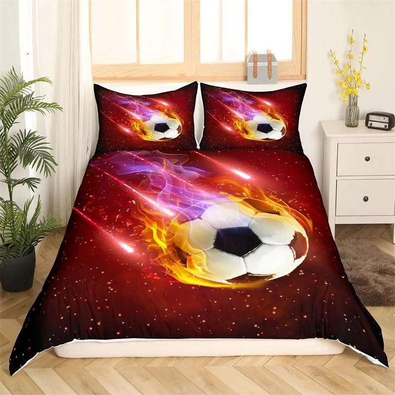 Football Duvet Cover Set Hand Drawn Sketch Soccer Flag Network Team Sports Bedding Set For Boys Teens Men Twin Comforter Cover