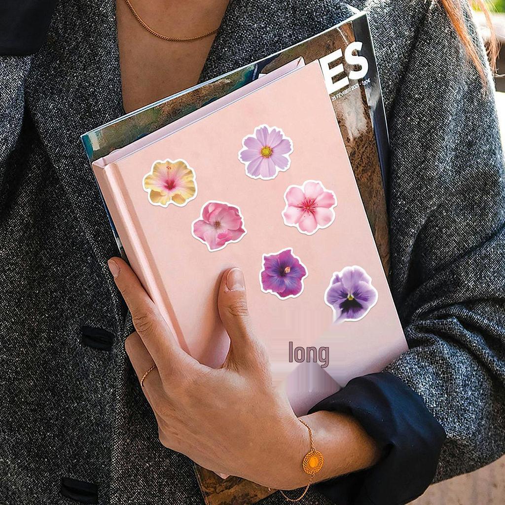 50PCS Cute Cartoon Flower Waterproof PVC Stickers for DIY Notebooks, Luggage, Suitcases