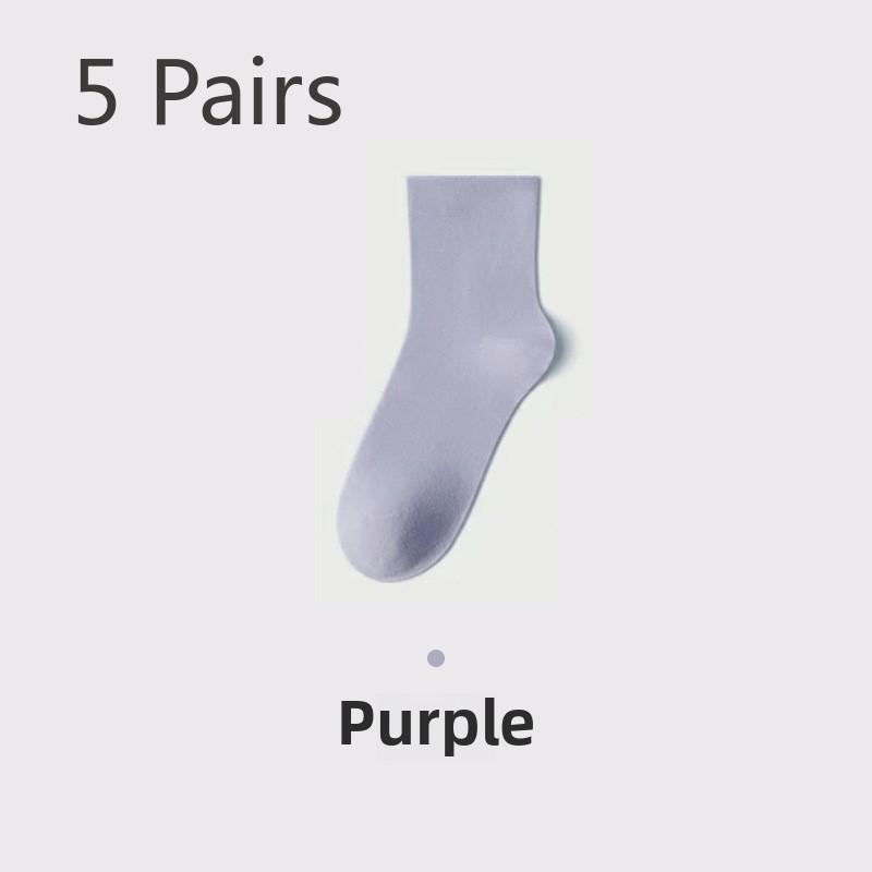 

5 пар однотонных женских впитывающих дышащих носков без косточек с антипиллингом средней толщины 5 Pairs фиолетовый
