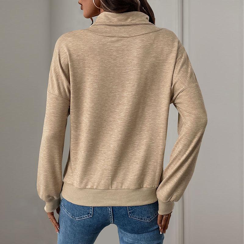 Baifen Zhiyi 2025 Casual Irregular Button Stand Collar Solid Color Hoodie