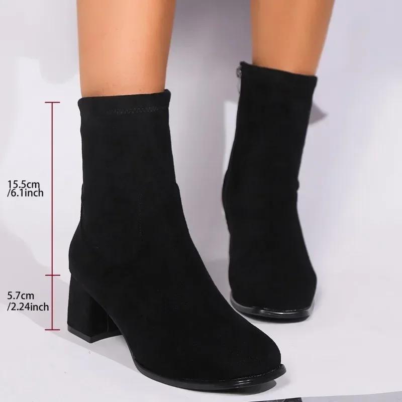 2024 New Fashion Women's Boots Versatile and Comfortable Solid Color Winter Zipper Decorated Thick Heel Women's Shoes Zapatos