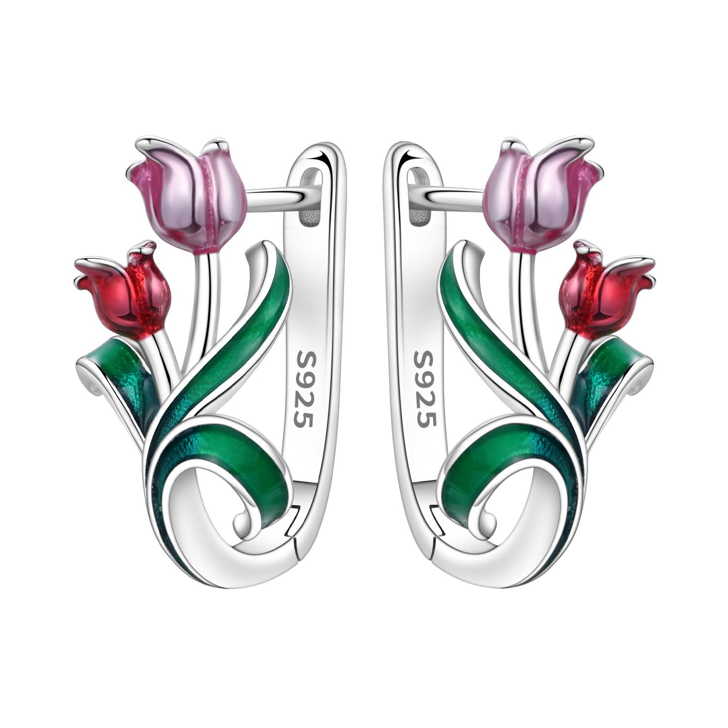 

PANPOKI 925 Silver Beautiful Tulip Flower Earrings Women Hoop Earring Anniversary Jewelry Trendy Gifts