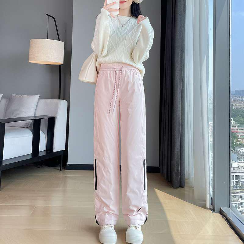 

Women s Pink Waterproof Down Mountaineering Pants, Winter 2025, Thickened for Cold Protection, Elastic Cuffs, Straight Leg Design. S (80-100 lbs)