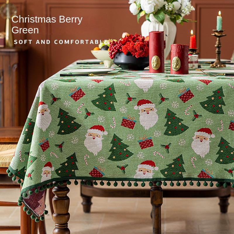

Christmas Rectangular Tablecloth Vintage Santa Claus Reindeer Dining Table Cloth Dining Room Coffee Table Cover Party Home Decor 80X80