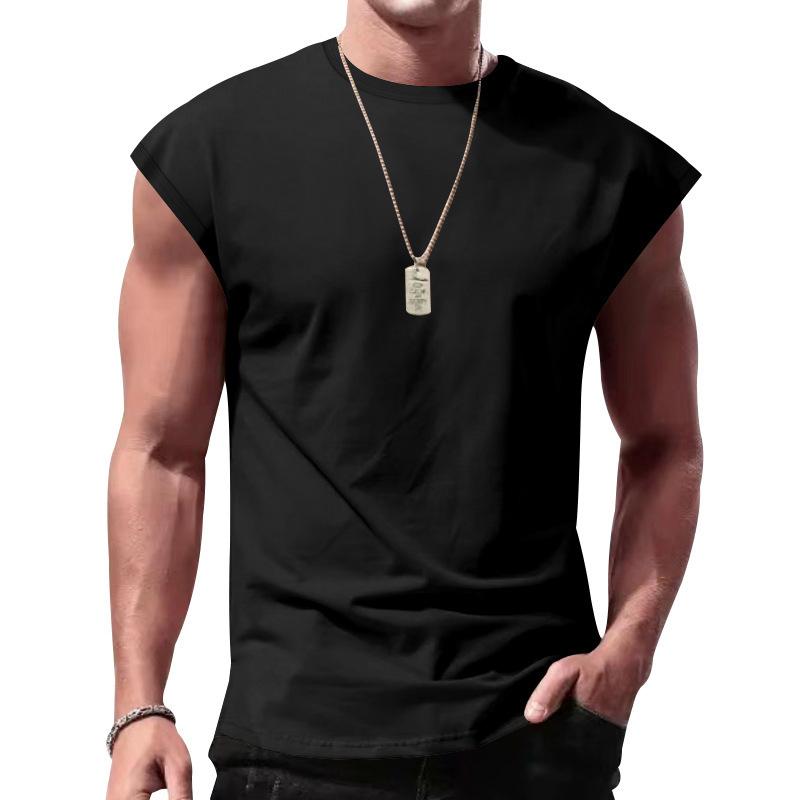 T-shirt décontracté à manches courtes rondes sans manches respirant pour hommes - Débardeur de sport d'été basique