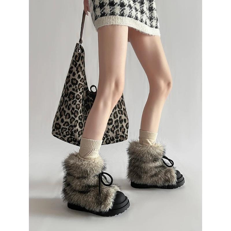 Fashion Women Snow Boots Ankle Fur Boots Winter Anti Slip Snow Boots Women's 2025 Winter New Thick Bottom Short Boots Cotton Shoes