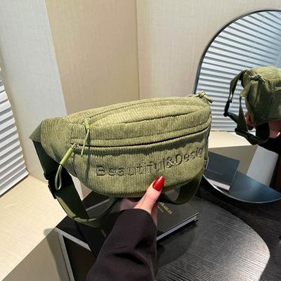 Velvet Belt Waist Bag for Women  Embroidered Letter Fanny Pack  Hip Packs  Simple Shoulder Crossbody Chest Bag