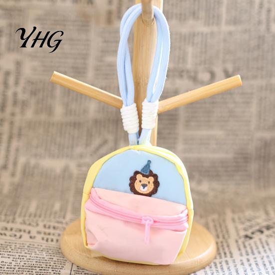 Cute Zippered Pouch with Animal Embroidery Small Coin Purse, Macaron Style Mini Backpack Pendant Lanyard, Lightweight Decorative Wallet Double