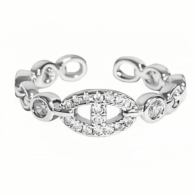 Fashion Light Luxury Pig Nose Full Of Diamonds Zircon Super Flash Opening Ring Female Niche High-End Feeling Stacked Index Finger Ring