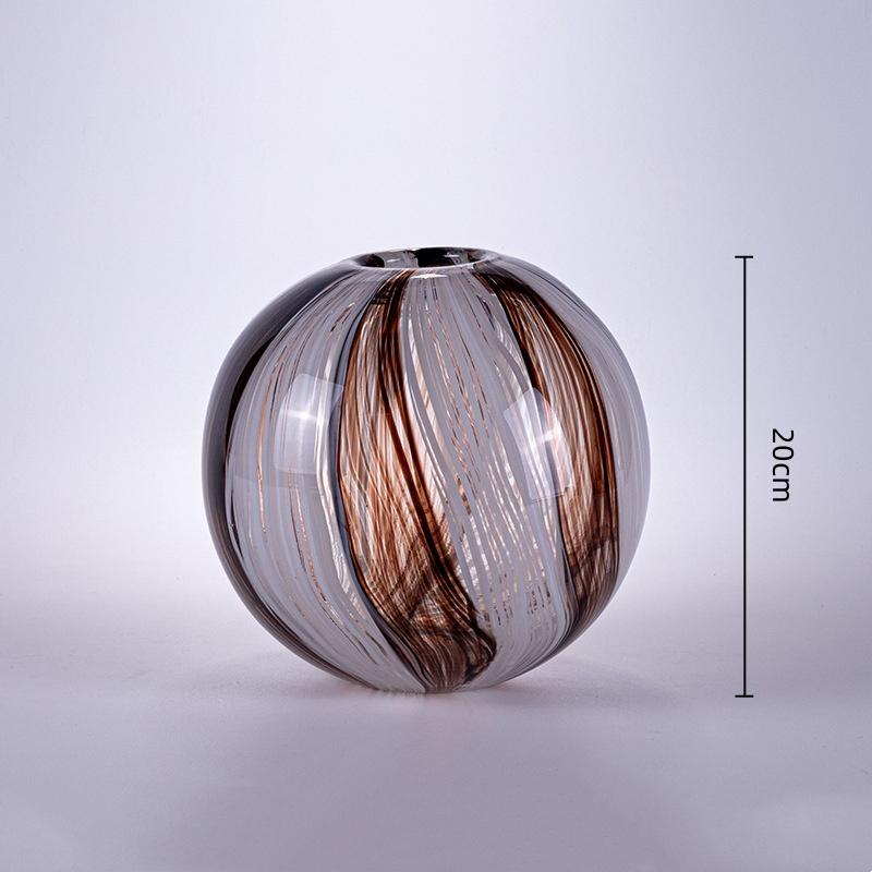 Glass Vase Geometric Sphericity Transparent Striped Flower Vase Flower Arrangement Accessories Terrarium Home Decoration