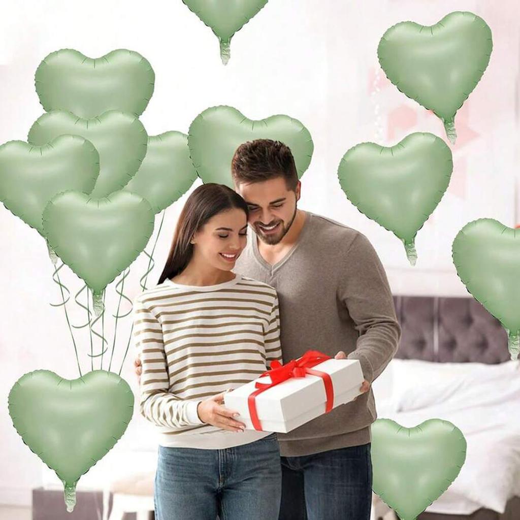 10 Stück 18-Zoll-Herzballons aus olivgrüner Aluminiumfolie mit grünem Thema, Geburtstags- und Hochzeitsdekoration
