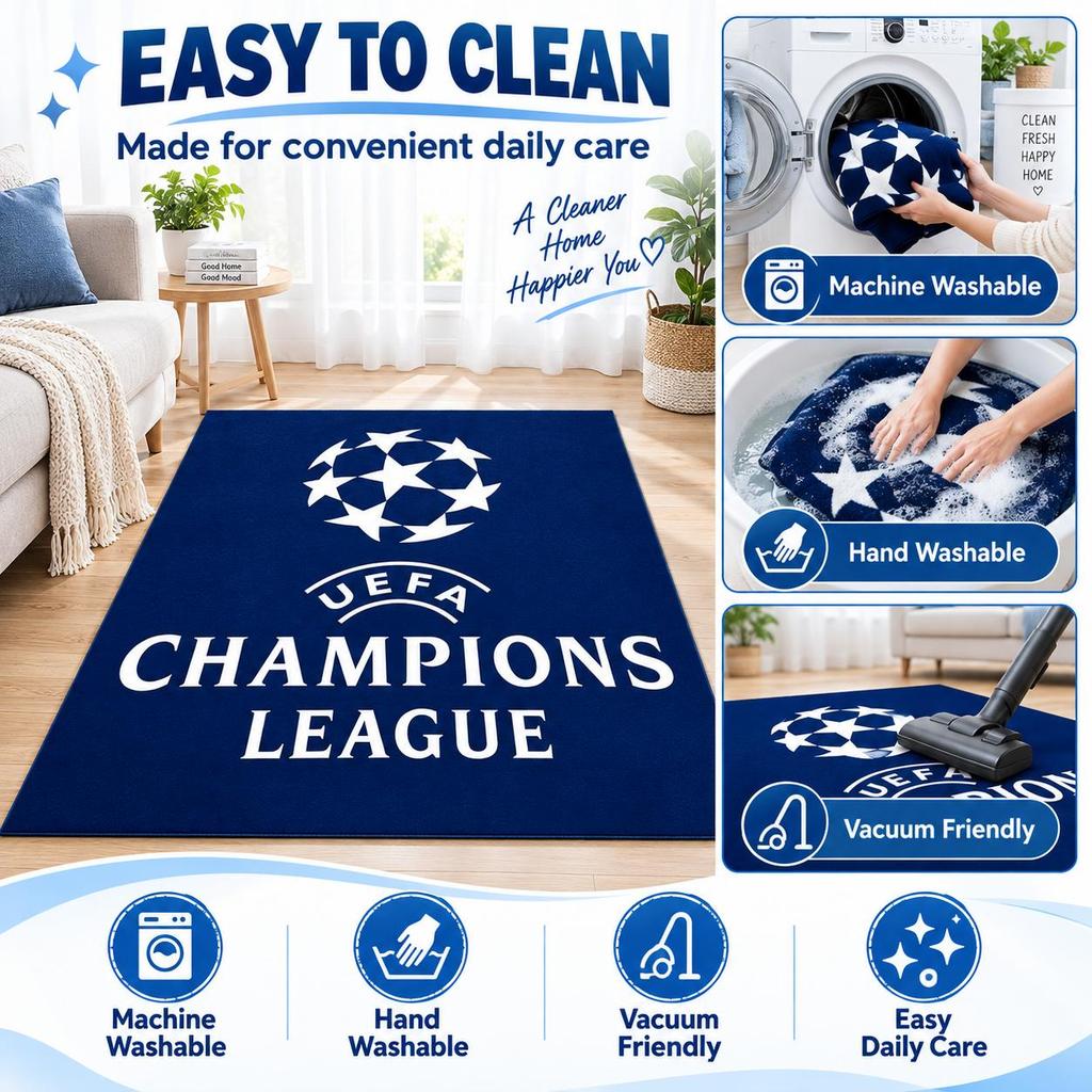 Tappeto Logo UEFA Champions League Blu Navy Decorazione per Tifosi di Calcio Adatto per l'uso come antiscivolo per soggiorno camera da letto divani
