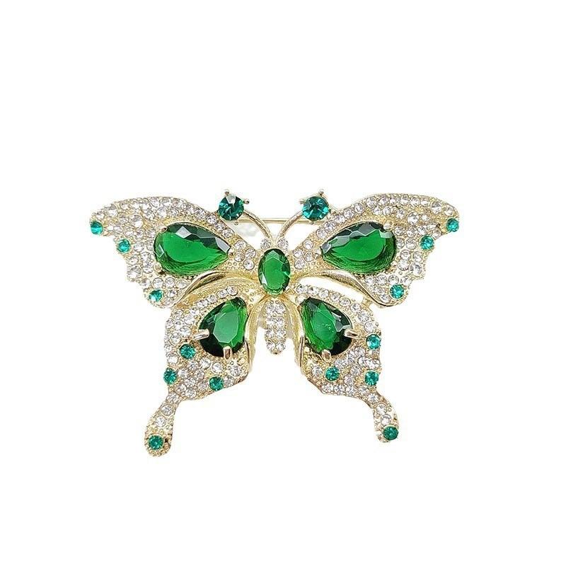 Elegant Vintage Green Butterfly Brooch Pin with Sparkling Rhinestones - Perfect for Dresses & Suits  Ideal Gift for Women