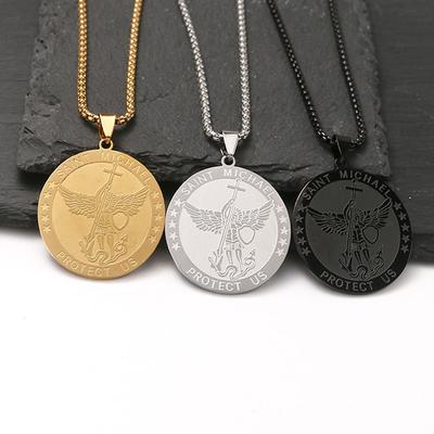 Archangel Saint Michael Medal Necklace for Women Men Stainless Steel Chain Gift Jewelry Accessory