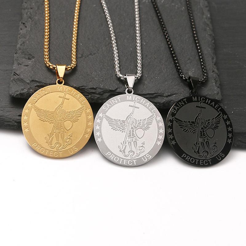 Archangel Saint Michael Medal Necklace for Women Men Stainless Steel Chain Gift Jewelry Accessory