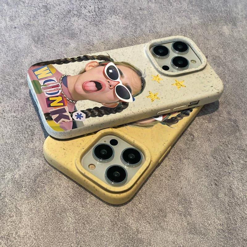 

Y2K Funny Girl Wink Phone Case for iPhone 15 14 13 Pro Max - Wheat Straw Eco-Friendly Shockproof Aesthetic Retro Cover iPhone AIR різнокольоровий