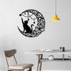 Wrought Iron Moon & Black Cat Silhouette Wall Ornament