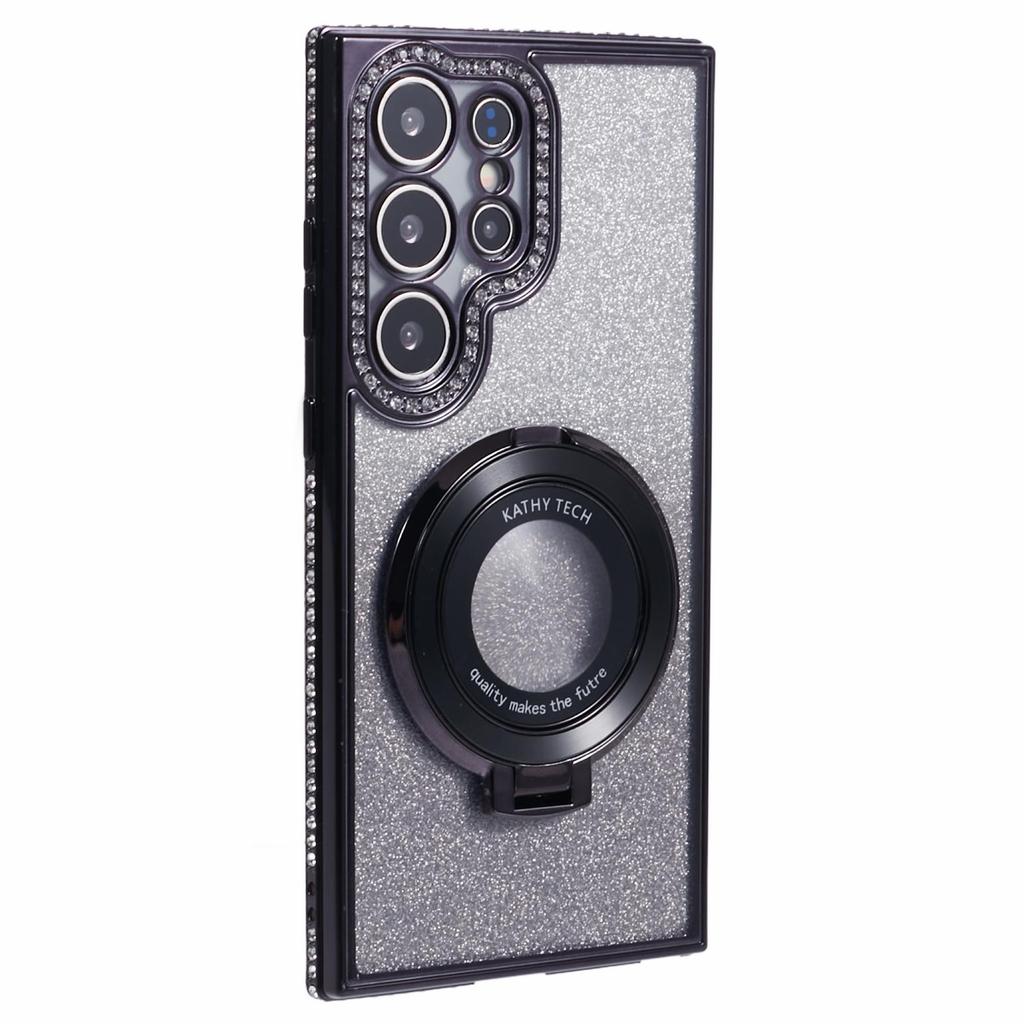 For Samsung Galaxy S23 Ultra TPU Case Rhinestone Gradient Phone Cover with Ring Kickstand
