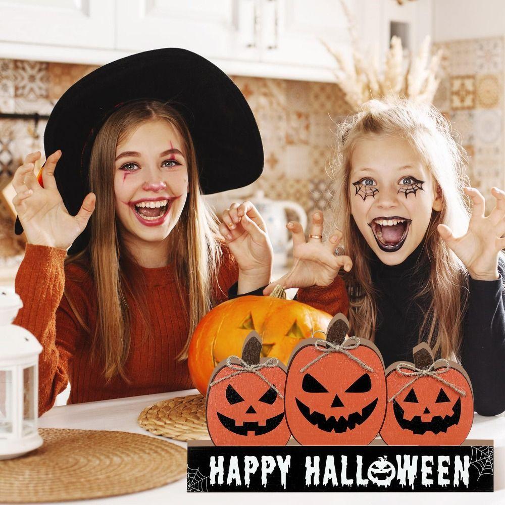 Wooden Fall Pumpkin Table Decor Funny Halloween Ornaments Halloween Desk Decoration Cabinet