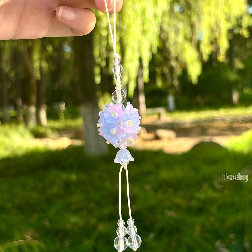 Hydrangea Lily Beaded Phone Charm Keychain