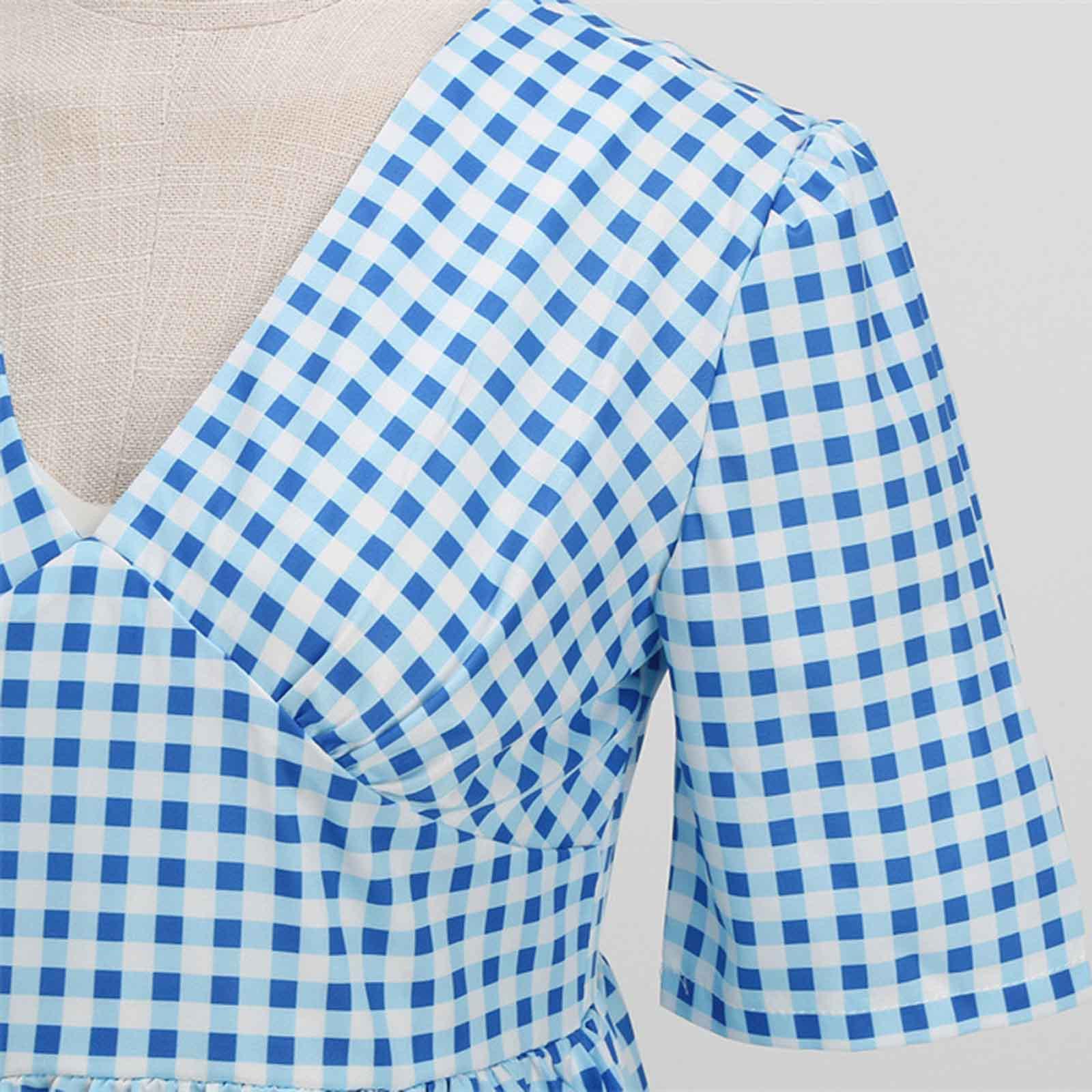 Женское модное тонкое платье макси с v-образным вырезом и коротким рукавом в винтажную — фото 4