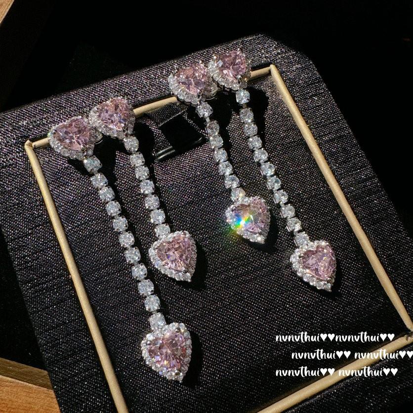 Papalacha Pink Flower Plate Gemstone Pearl Earrings Annual Meeting Lady Plated 18K Gold, Barbie Pink Rectangular Zircon Earrings
