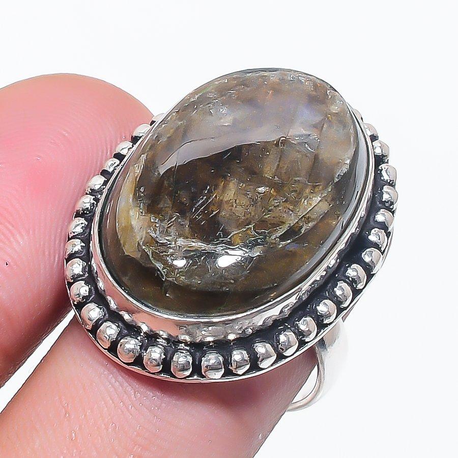 Labradoritt Edelsten 925 Sterlingsølv Smykker Ring Størrelse 7