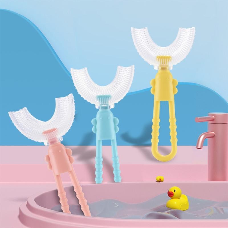 Food Grade Silicone Toothbrush U-Shaped Tooth Brush 360° Oral Teeth Cleaning for Toddlers Child Pink/Yellow/Blue/Green