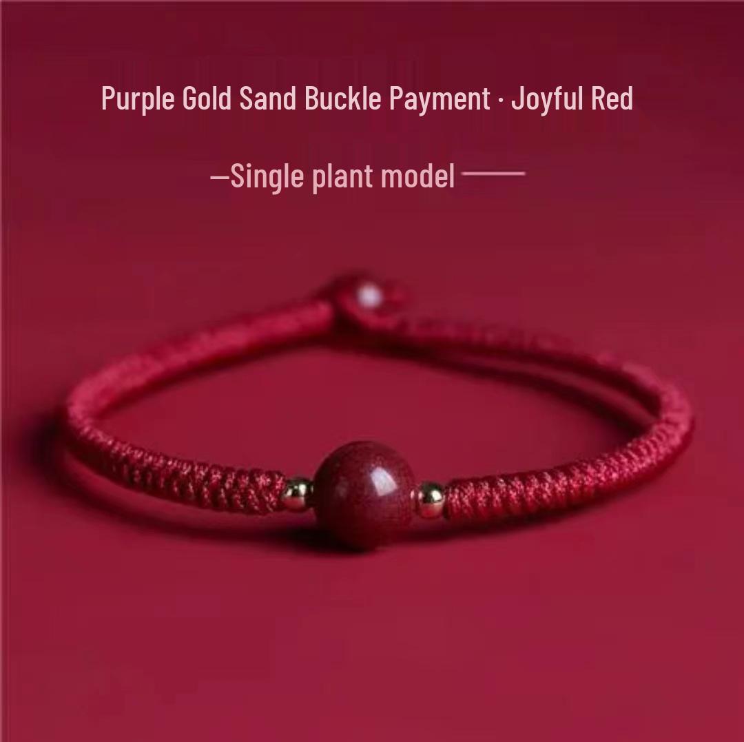 Mingwang Handmade Purple Gold Sand Zodiac Bracelet - Original Woven Gift for Couples Three Beads Diameter 10mm