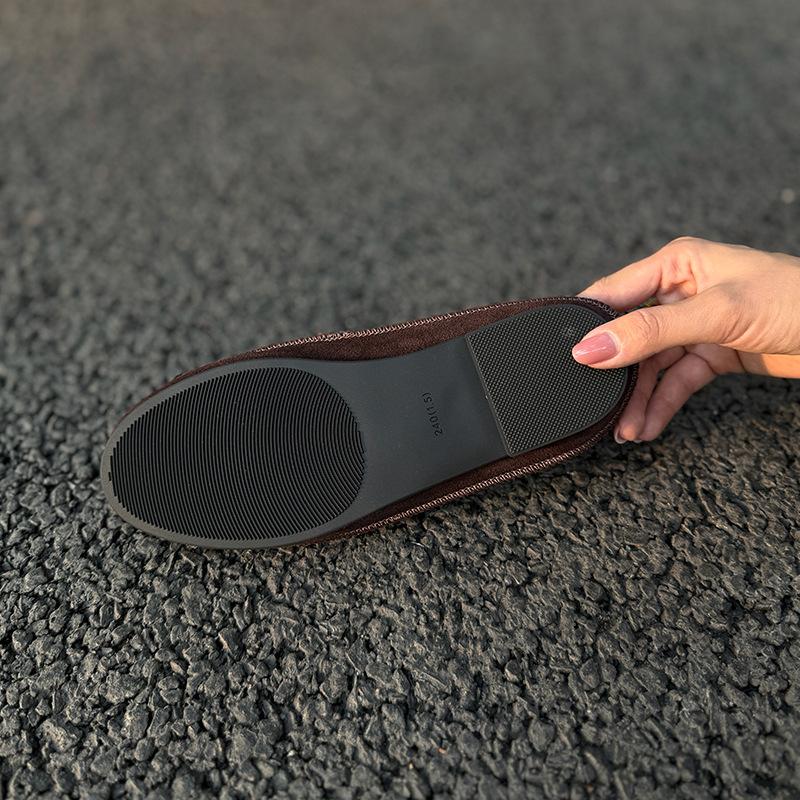 Johnature Retro Handmade Cow Suede Loafers Versatile Round Toe Soft Soled Women's Flat Slip-on Shoes