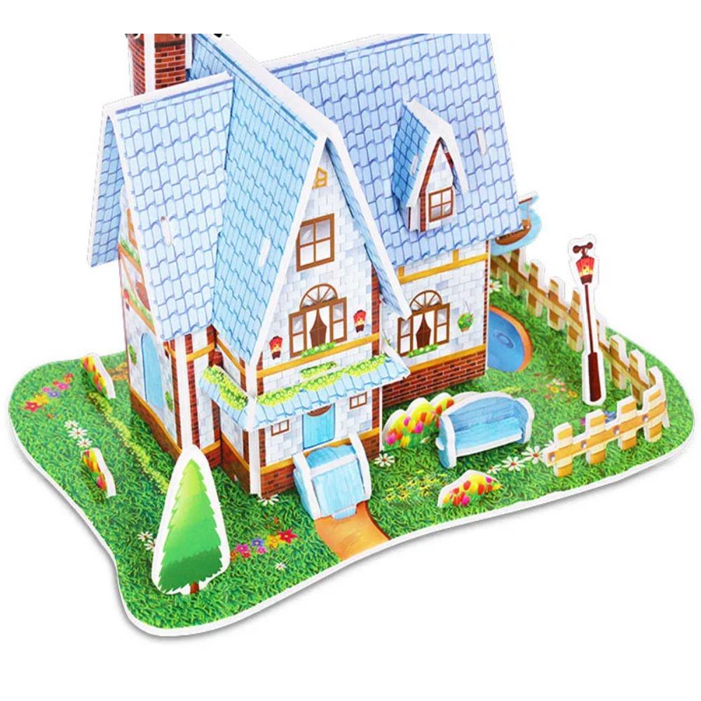 Kids 3D Stereo Puzzle Cartoon House Castle Building Model DIY Handmade Early Learning Educational Toys Gift for Children