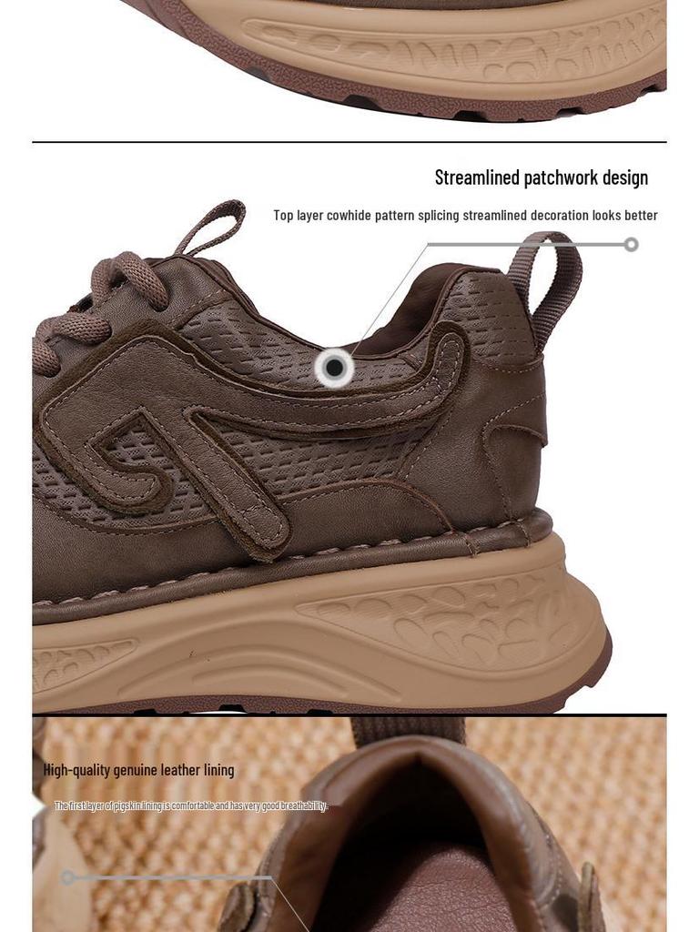 Guangzhou Huigu 2025 Autumn/Winter Women's Retro Thick Sole Cowhide Sports Shoes