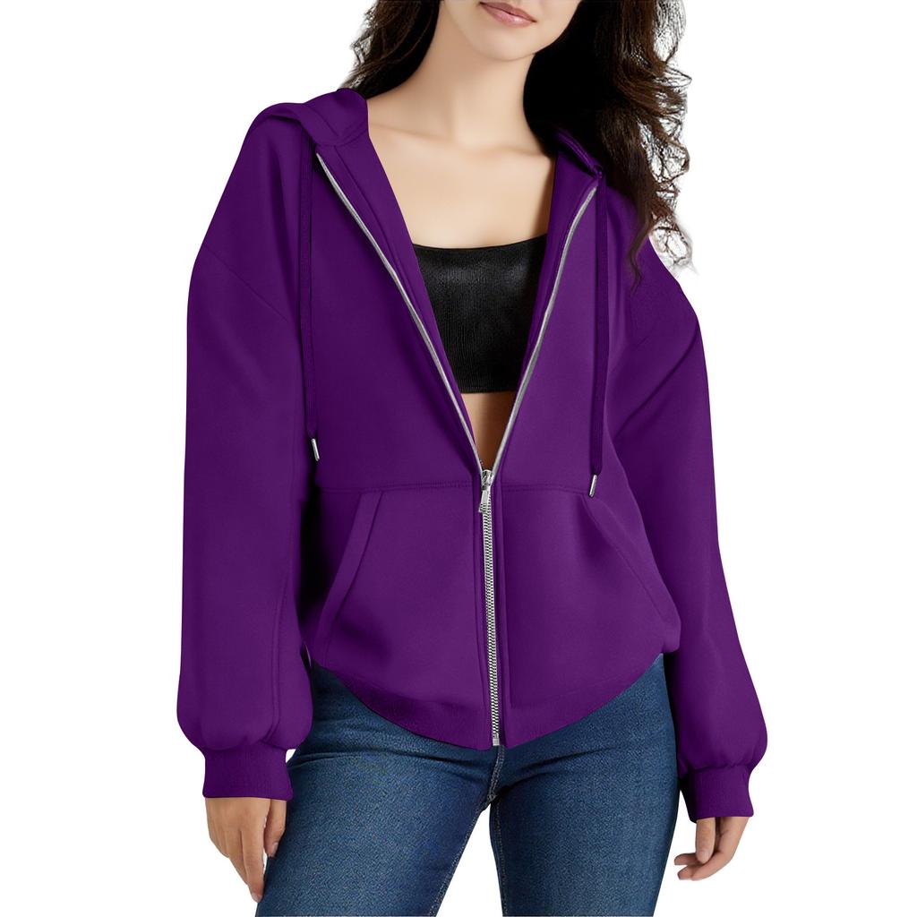 Women's Zipper Hoodie Long Sleeve Sports Jacket Pocket Clothing Fashion Apparel