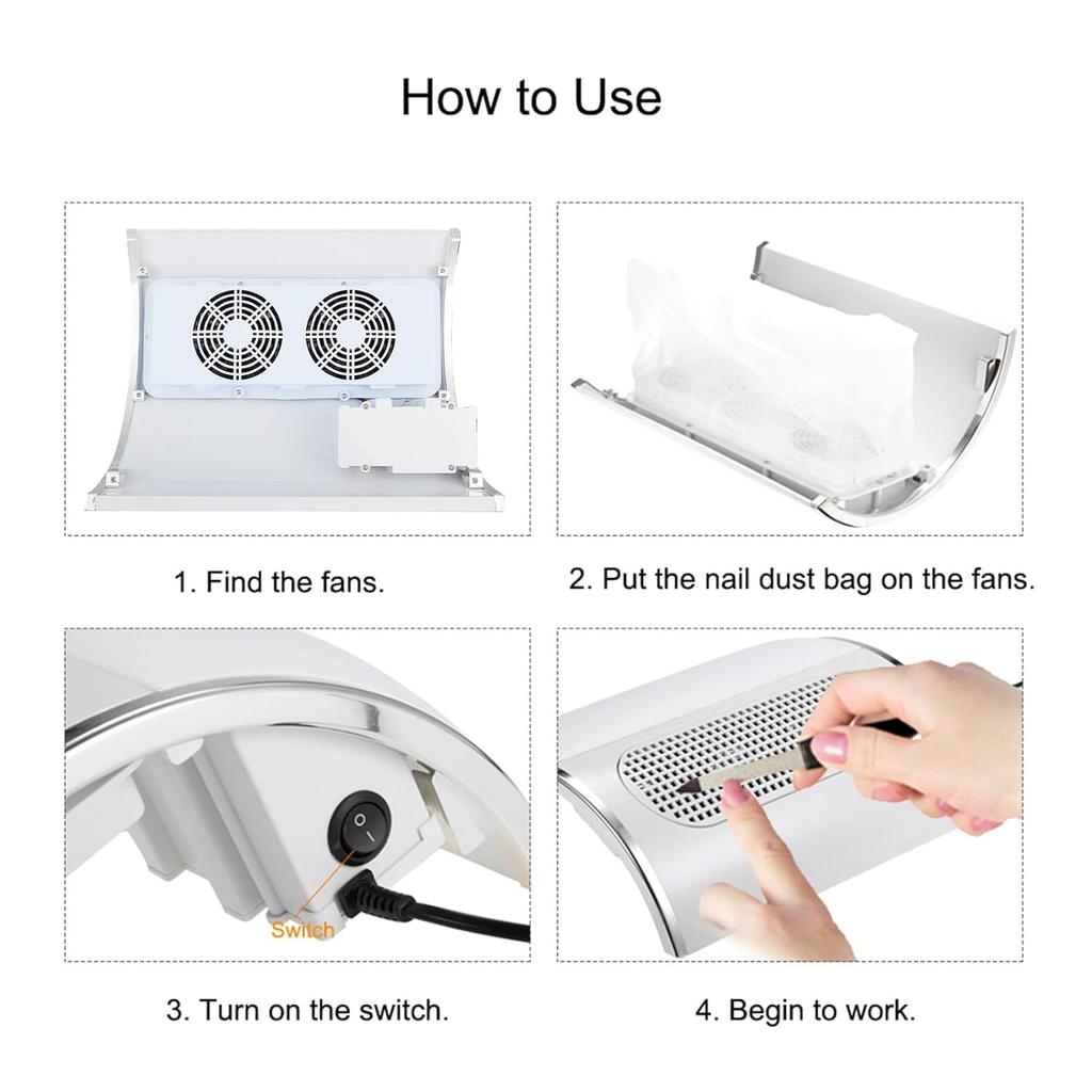 Nail Dust Collector Salon Dust Mat U-Shaped Nail Vacuum Cleaner Plus 2 Dust Bags Low Noise Nail Vacuum Cleaner