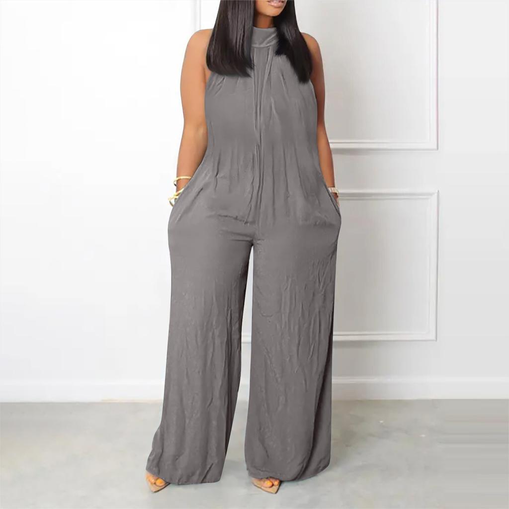 Women's Plus Size Jumpsuit Summer Beach Sleeveless Color Casual Fashion Wide Leg Jumpsuit