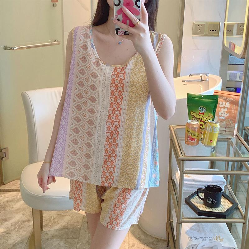 Cotton Silk Tank Shorts Suit Home Clothes Korean Style Ladies Thin Pajamas Set