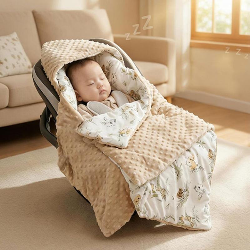 Multifunctional Hooded Infant Dot Swaddles Blanket Lightweight Cotton For Car Seat Strollers Tummy Time Play Mat