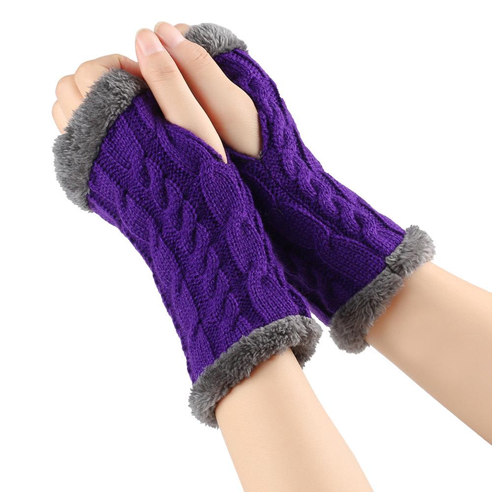 Double Side Plush Winter Warm Gloves - Exposed Finger Design