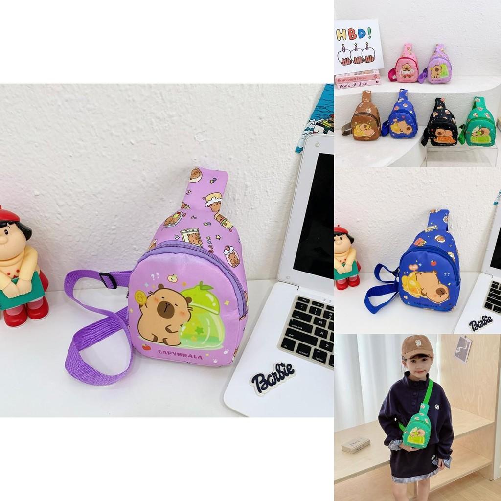 Cartoon Anime Children Crossbody Bag With Nylon Material And Capybara Pattern Prints For Kindergarten