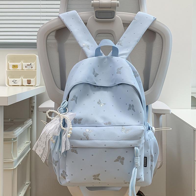 Schoolbag High Value Korean Version Ins Butterfly Backpack Female Student Large Capacity Cute Cartoon Schoolbag Lightweight Simple Backpack