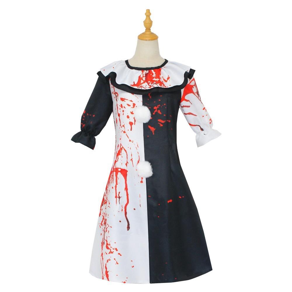 

Terrifying Clown Cosplay Costume With Bloodstains For Stage Performances And Parties Girl,2XL