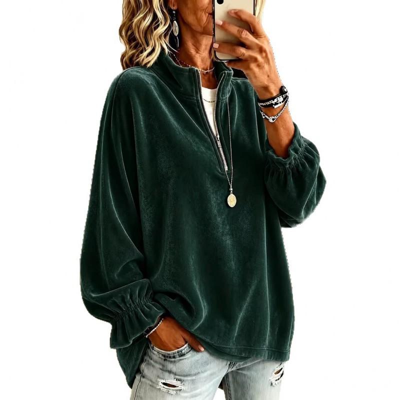 Womens 2026 Loose Fit Zipper Collar Hoodless Sweatshirt In Casual Korean Style With Irregular Hem