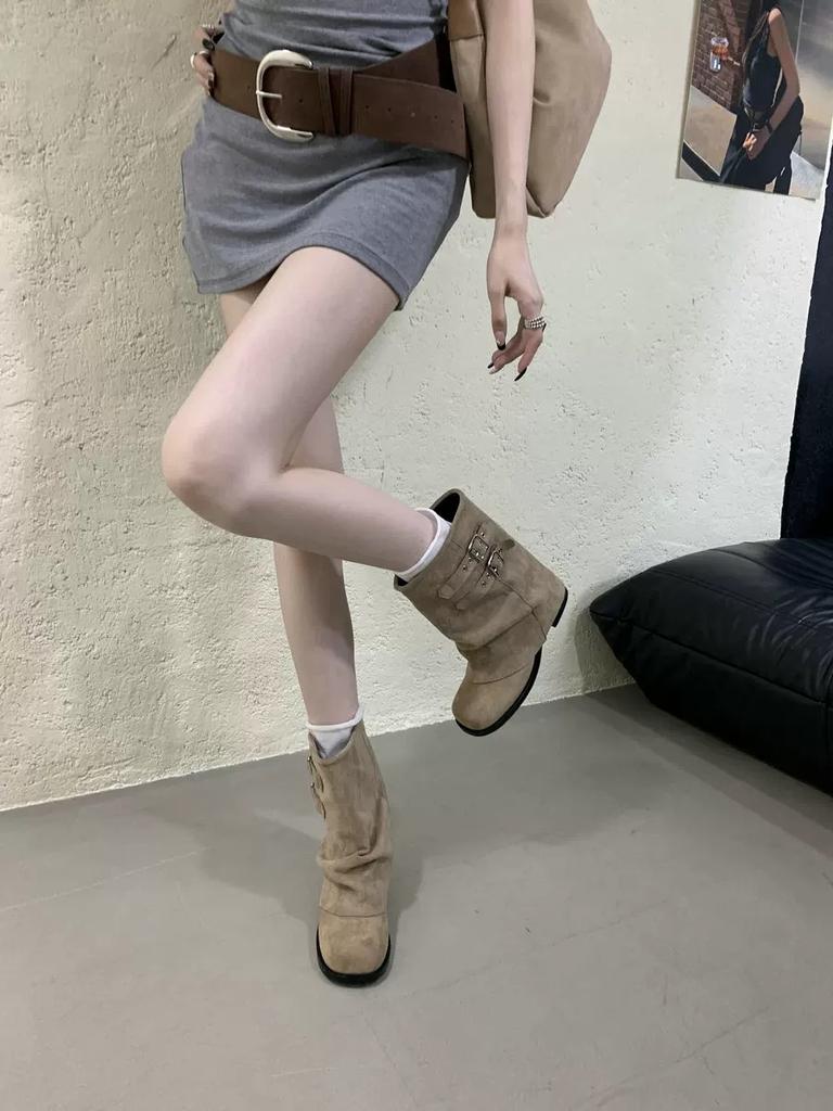 Fashion Autumn Winter Vintage Women Western Cowboy Boots Ladies Concise Thick Heel Short Botas Zapatos De Mujer