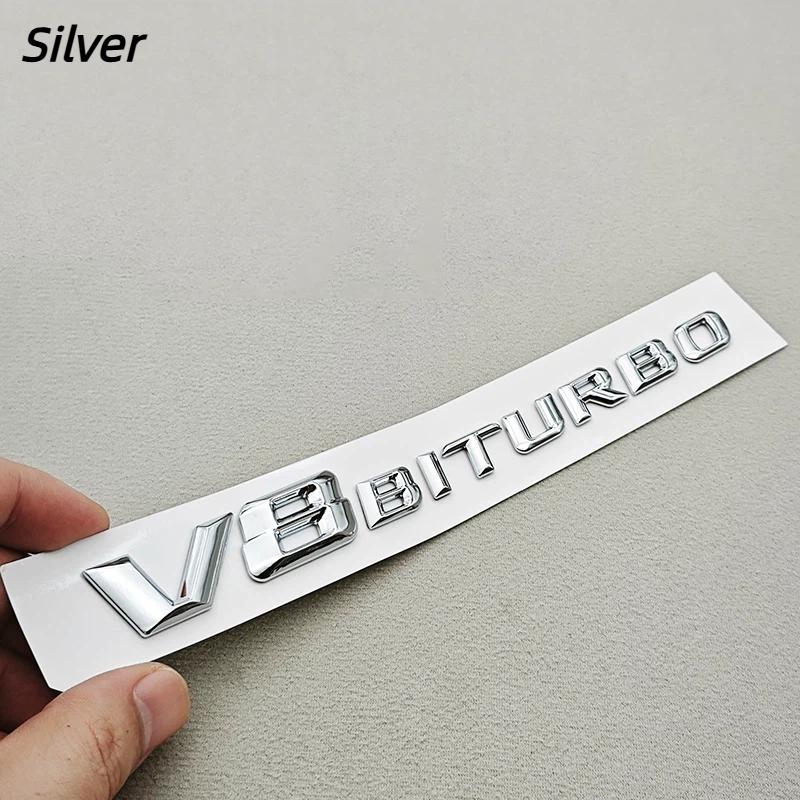 1Pcs 3D ABS Chrome Logo V8 BITURBO Emblem Car Fender Side Badge Decal For C63S C63 E63 G63 G500 Sticker Accessories