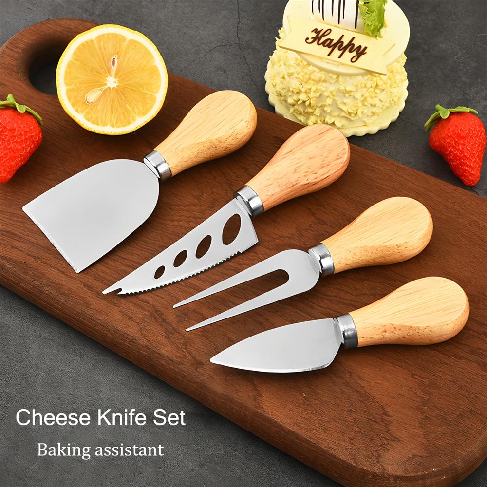 6PCS, Kitchen Cheese Knives Wood Handle Cheese Slicer Cutter Cake Knife Western Food Knife Kitchen Gadgets Knife Baking Tools