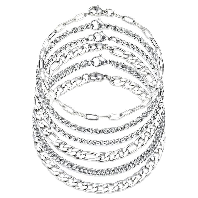 Unisex European & American Street Style Stainless Steel Bracelet Set - 6 Pieces, Hot Seller