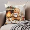 Christmas Gingerbread Man Fun Holiday Cushion Cover Pillowcase Antidustmite Invisible Zipper Short Plush Sofa Cushion