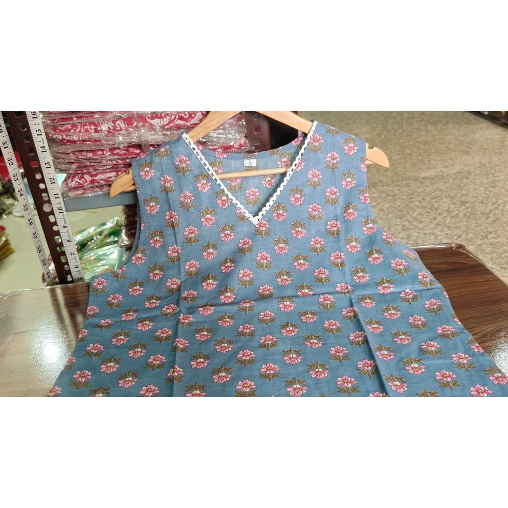 Block Printed Cotton Top Tunic Kurti Set Pakistani Farshi Salwar with Kurta Set