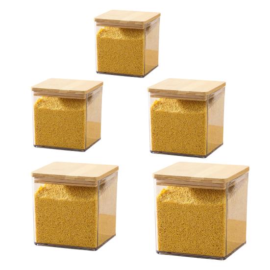 Large Square Flour Sugar Storage Container Airtight Plastic Food Jar with Wooden Lid for Flour Sugar Cookies Rice Coffee Beans Kitchen Pantry