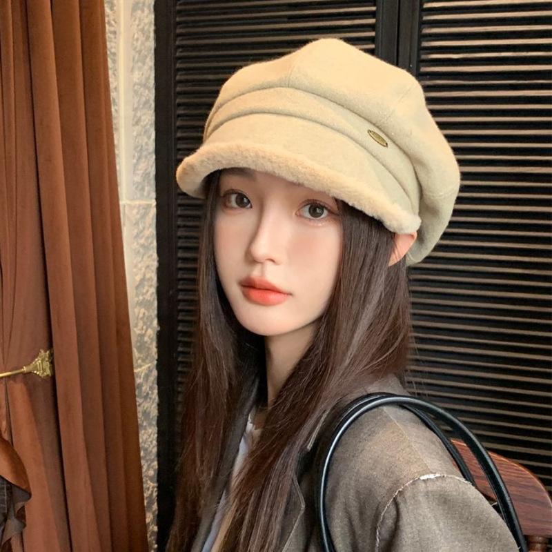 British Retro Versatile Fisherman Hat for Women In Autumn and Winter Plus Down Duck Tongue Beret Japanese Style Warm Ear Protection Octagonal Hat